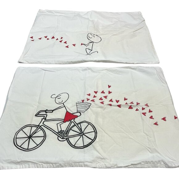Human Touch Pillow Case Set Standard  Hit by Love Whimsical Bicycle Stick Figure - Picture 3 of 11
